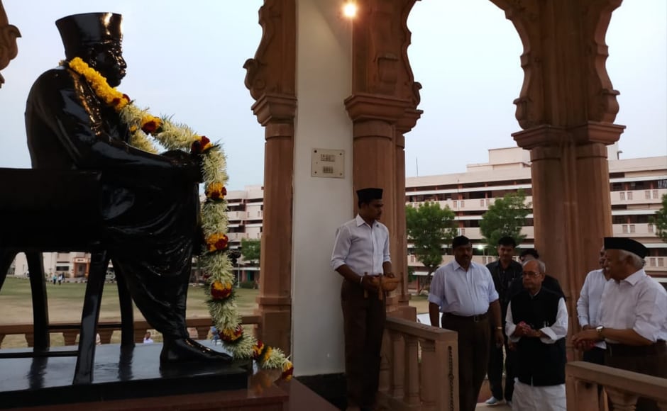 Former president Pranab Mukherjee pays homage to the founder of RSS Keshav Baliram Hedgewar at Smriti Mandir in Nagpur. Twitter@RSSorg Former president Pranab Mukherjee pays homage to the founder of RSS Keshav Baliram Hedgewar at Smriti Mandir in Nagpur. Twitter@RSSorg