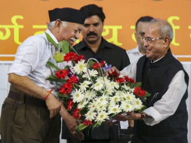 Former president Pranab Mukherjee at the RSS event. PTI