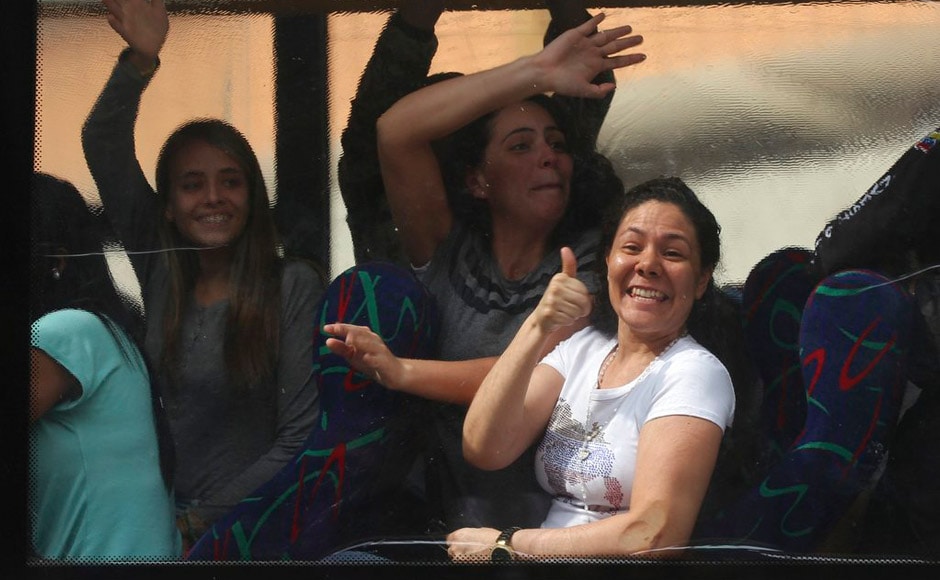 The prisoners have been released under a stringent set of conditions, which will require them to check in with authorities periodically. The released prisoners are not allowed to leave Venezuela or speak to the news media. AP The prisoners have been released under a stringent set of conditions, which will require them to check in with authorities periodically. The released prisoners are not allowed to leave Venezuela or speak to the news media. AP