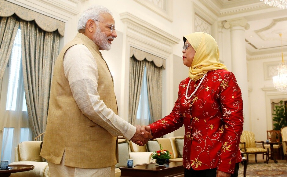 Modi also met Singapore's president Halimah Yacob at the Istana, the office of the President of the Republic of Singapore. They discussed ways to strengthen maritime relations, trade policy and the exchange of technology between the two ASEAN nations. Reuters Modi also met Singapore's president Halimah Yacob at the Istana, the office of the President of the Republic of Singapore. They discussed ways to strengthen maritime relations, trade policy and the exchange of technology between the two ASEAN nations. Reuters