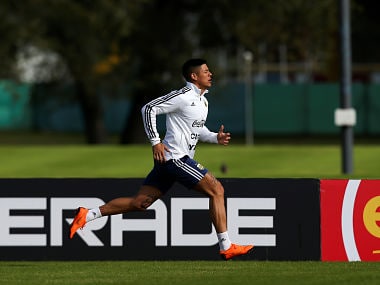 Argentina's Marcos Rojo attends a training session ahead of the 2018 World Cup. Reuters
