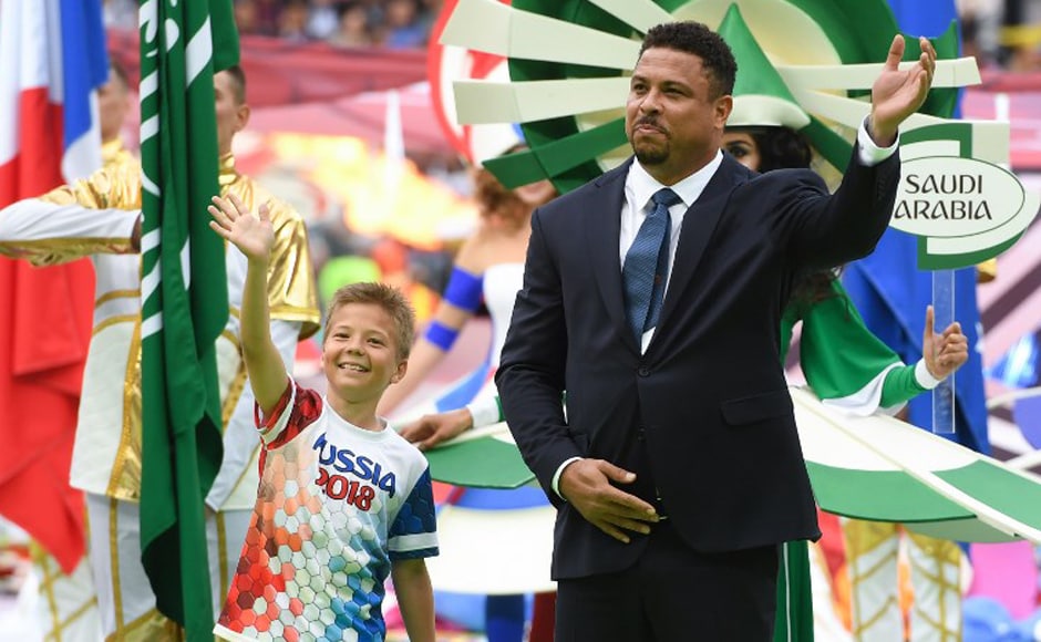 Brazilian football legend Ronaldo waves during the Russia World Cup opening ceremony before the tournament's first match between Russia and Saudi Arabia on 14 June, 2018 at Moscow’s Luzhniki Stadium. AFP Brazilian football legend Ronaldo waves during the Russia World Cup opening ceremony before the tournament's first match between Russia and Saudi Arabia on 14 June, 2018 at Moscow’s Luzhniki Stadium. AFP