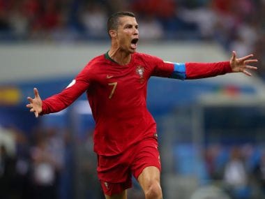 Cristiano Ronaldo celebrates his third goal against Spain on Friday. Reuters
