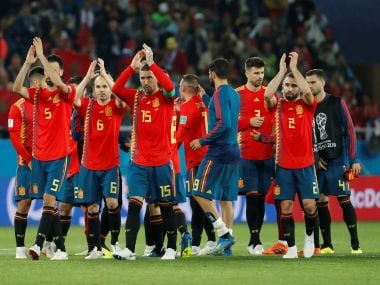 Spain players applaud fans after the match. Reuters