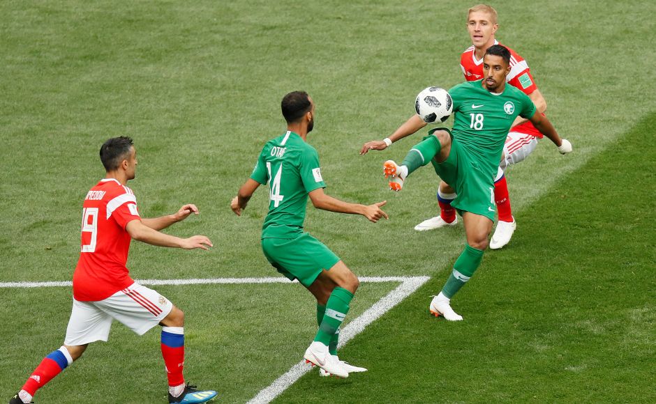 Saudi Arabia's Salem Al-Dawsari and Abdullah Otayf in action with Russia's Aleksandr Samedov. The Saudis played some nice, tight football at times, but were never able to match the Russian hosts for energy or intent. Reuters Saudi Arabia's Salem Al-Dawsari and Abdullah Otayf in action with Russia's Aleksandr Samedov. The Saudis played some nice, tight football at times, but were never able to match the Russian hosts for energy or intent. Reuters