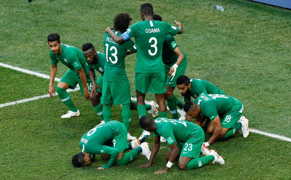 Saudi Arabia's Salman Al-Faraj celebrates scoring their first goal from the penalty spot. Both Saudi goals came deep into stoppage time in both halves, with Salem Al-Dawsari securing their first World Cup victory since a run to the last-16 in 1994 with the last kick of the match. Reuters Saudi Arabia's Salman Al-Faraj celebrates scoring their first goal from the penalty spot. Both Saudi goals came deep into stoppage time in both halves, with Salem Al-Dawsari securing their first World Cup victory since a run to the last-16 in 1994 with the last kick of the match. Reuters