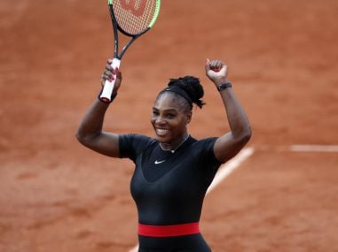 Serena Williams celebrates after she defeats Julia Georges in their third round match. AP