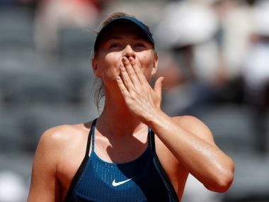 Maria Sharapova celebrates after winning her third round match against Karolina Pliskova. Reuters