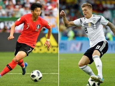 South Korea's forward Son Heung-min (L) Germany's Toni Kroos. AFP