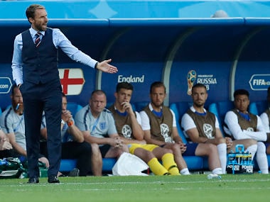 England head coach Gareth Southgate reacts during the group G match against Belgium. AP