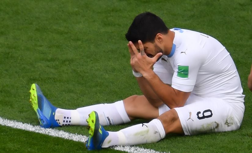Uruguay's Luis Suarez reacts after missing a chance against Egypt. AFP