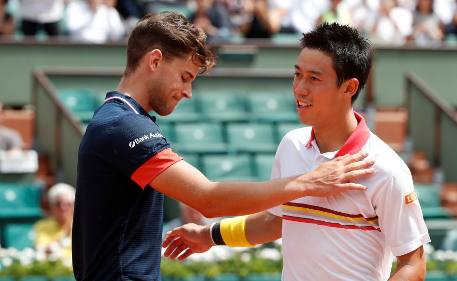 Dominic Thiem reached a third successive quarter-final in Paris by seeing off Japan's Kei Nishikori 6-2, 6-0, 5-7, 6-4. Thiem will face Zverev in the last-eight. Reuters Dominic Thiem reached a third successive quarter-final in Paris by seeing off Japan's Kei Nishikori 6-2, 6-0, 5-7, 6-4. Thiem will face Zverev in the last-eight. Reuters
