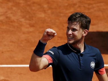 Austria's Dominic Thiem celebrates as he defeats Italy's Marco Cecchinato in the semi-finals. AP