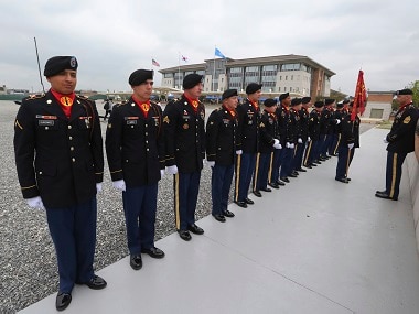 US Army soldiers at opening ceremony for the new headquarters of the US Forces Korea in South Korea. AP