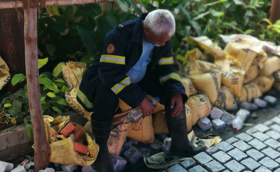 A firefighter who has just come out of the towers. Image courtesy: Nevin Thomas A firefighter who has just come out of the towers. Image courtesy: Nevin Thomas