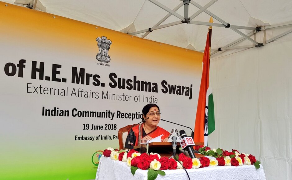 Swaraj also addressed a meeting of Indians in France and said that Indians in every part of the world carry India and its civilisational ethos in their hearts. Twitter/@MEAIndia Swaraj also addressed a meeting of Indians in France and said that Indians in every part of the world carry India and its civilisational ethos in their hearts. Twitter/@MEAIndia