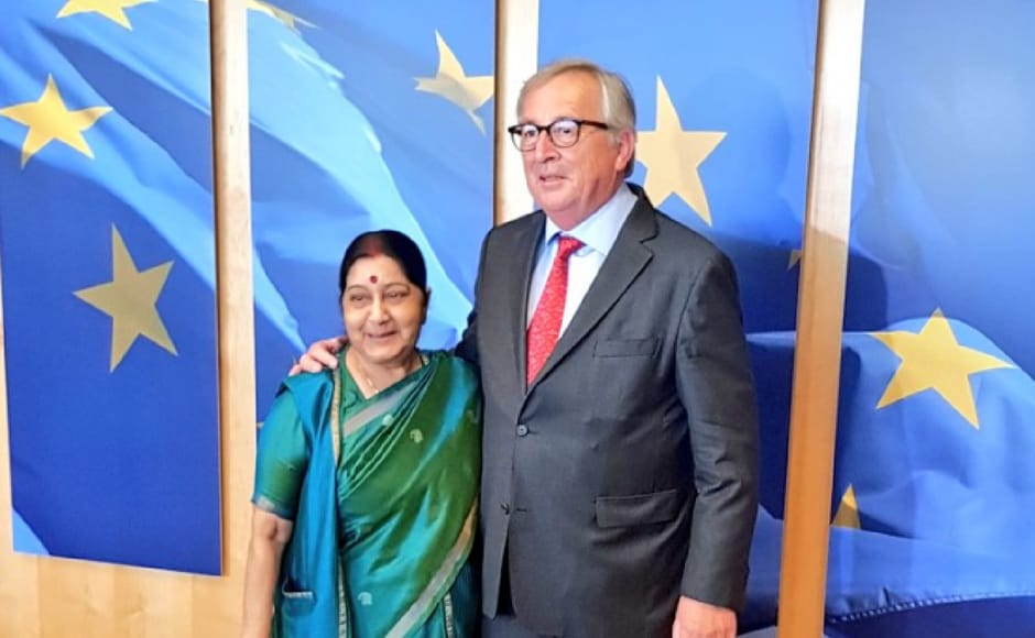 On Thursday in the last leg of her tour, Swaraj met the President of the European Commission Jean-Claude Juncker. According to MEA spokesperson Raveesh Kumar, they spoke about exchanged views on progress made on the understandings reached during the last India-EU Summit in 2017. Twitter/@MEAIndia On Thursday in the last leg of her tour, Swaraj met the President of the European Commission Jean-Claude Juncker. According to MEA spokesperson Raveesh Kumar, they spoke about exchanged views on progress made on the understandings reached during the last India-EU Summit in 2017. Twitter/@MEAIndia