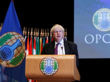 British Foreign Secretary Boris Johnson speaking in the OPCW conference. Reuters