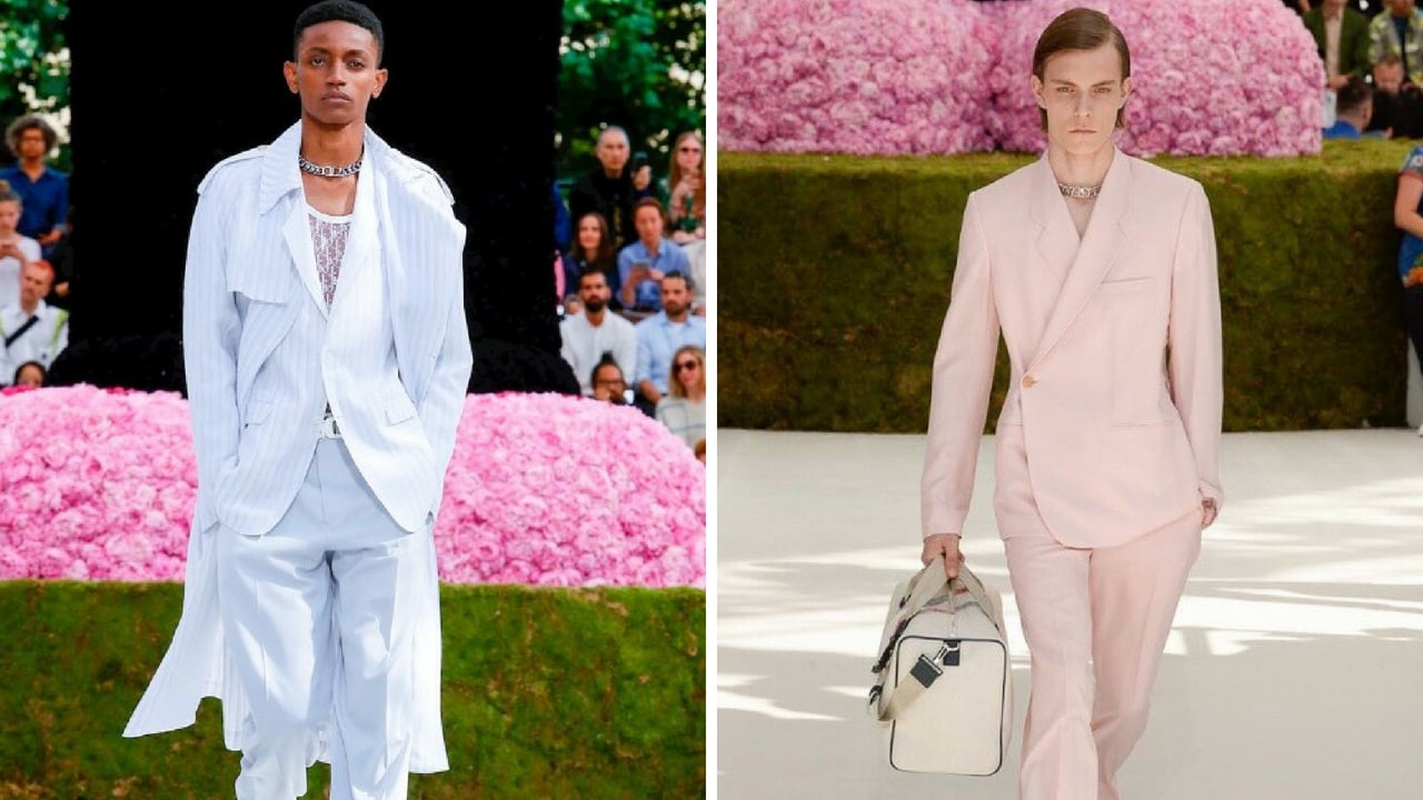 Pale blue and pink dior creations aimed to break outdated fashion norms. Images from Twitter/@THEIMONATION