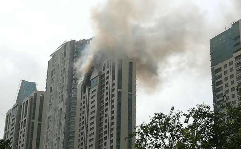 A massive fire broke out in Worli's Beaumonde Towers on Wednesday and has been upgraded to level-III fire. Four fire tenders are present at the spot. The fire broke out on the 33rd floor of the apartment in the Prabhadevi locality in Worli. Image courtesy: Nevin Thomas A massive fire broke out in Worli's Beaumonde Towers on Wednesday and has been upgraded to level-III fire. Four fire tenders are present at the spot. The fire broke out on the 33rd floor of the apartment in the Prabhadevi locality in Worli. Image courtesy: Nevin Thomas
