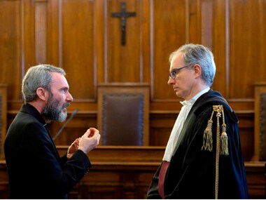 Former Holy See diplomat Monsignor Carlo Alberto Capella, inside a Vatican tribunal courtroom during his trial, at the Vatican. AP
