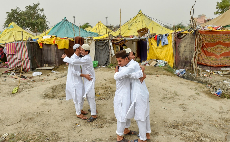 Rohingya Muslims celebrated the festival at a refugee camp at Kalindi Kunj in New Delhi. They greeted each other, offered namaz and enjoyed Eid-ul-Fitr in peace. PTI Rohingya Muslims celebrated the festival at a refugee camp at Kalindi Kunj in New Delhi. They greeted each other, offered namaz and enjoyed Eid-ul-Fitr in peace. PTI