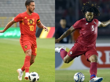Belgium's Eden Hazard and Panama's Roman Torres. AFP
