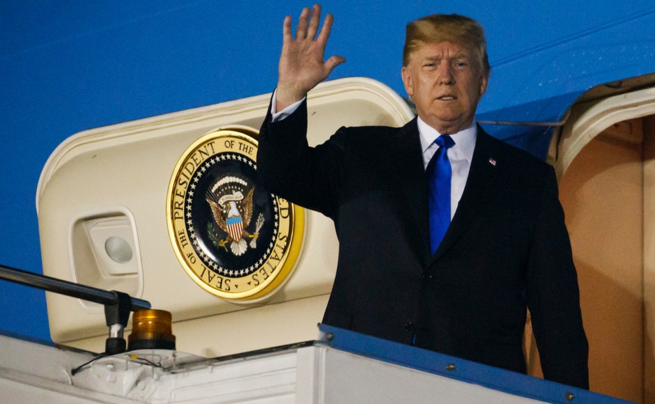 President Donald Trump arrives at Paya Lebar Air Base for a summit with North Korean leader Kim Jong-un in Singapore on Sunday. The summit is one of the most unusual and highly anticipated summits in recent world history, a Tuesday sit-down meant to settle a standoff over Pyongyang’s nuclear arsenal. AP President Donald Trump arrives at Paya Lebar Air Base for a summit with North Korean leader Kim Jong-un in Singapore on Sunday. The summit is one of the most unusual and highly anticipated summits in recent world history, a Tuesday sit-down meant to settle a standoff over Pyongyang’s nuclear arsenal. AP