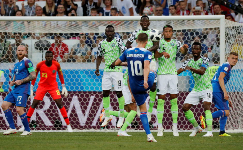 Iceland's Gylfi Sigurdsson shoots at goal from a free kick. Reuters Iceland's Gylfi Sigurdsson shoots at goal from a free kick. Reuters