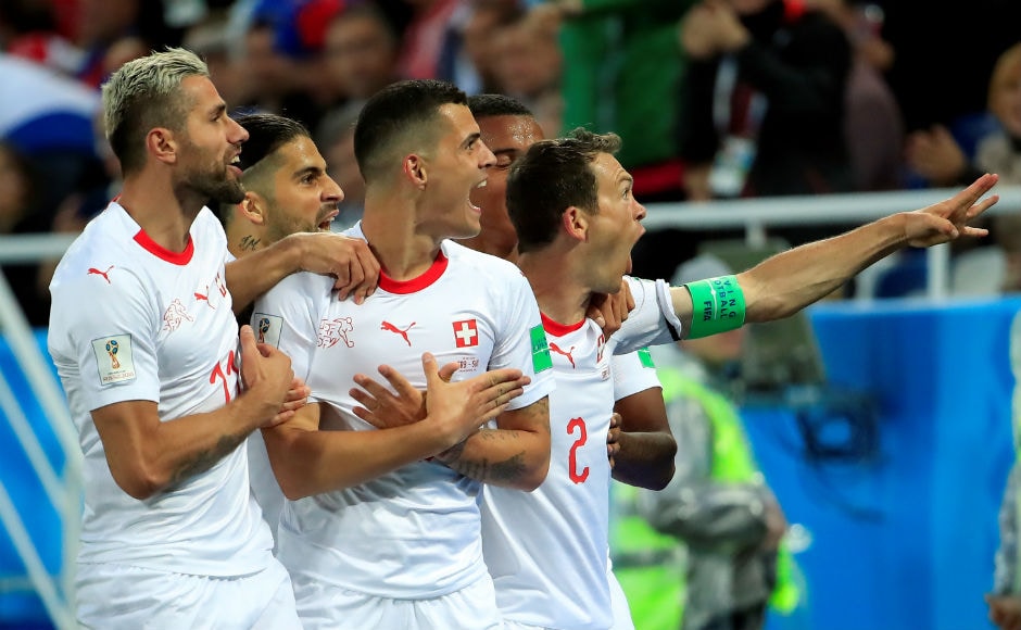 Switzerland's Granit Xhaka celebrates scoring their first goal. Reuters Switzerland's Granit Xhaka celebrates scoring their first goal. Reuters