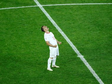 Switzerland's Xherdan Shaqiri celebrates after the win over Serbia. Reuters
