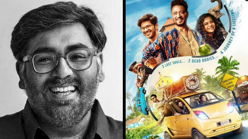 Akarsh Khurana (left) and Poster of Karwaan, his directorial debut (right)