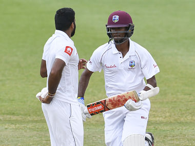 Kraigg Brathwaite of Windies and Sri Lanka’s Lahiru Kumara in action during the Day 5 of the second Test at Daren Sammy Cricket Ground. AFP 