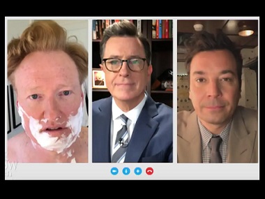 Late-night TV hosts Stephen Colbert, Conan O'Brien, Jimmy Fallon team up for a sketch to respond to Donald Trump Late-night TV hosts Stephen Colbert, Conan O'Brien, Jimmy Fallon team up for a sketch to respond to Donald Trump