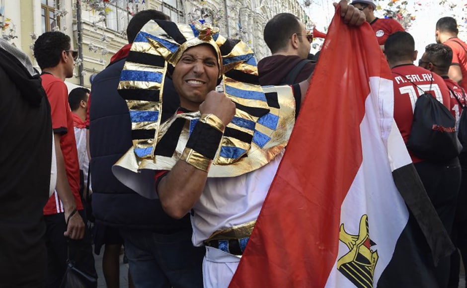 Egypt's national football team fans cheer on Nikolskaya street in downtown Moscow on 13 June, 2018, ahead of the Russia 2018 World Cup football tournament. AFP. Egypt's national football team fans cheer on Nikolskaya street in downtown Moscow on 13 June, 2018, ahead of the Russia 2018 World Cup football tournament. AFP.