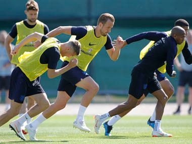 England's Harry Kane and his teammates attend England's official training in Zelenogorsk ahead of the Panama clash. AP