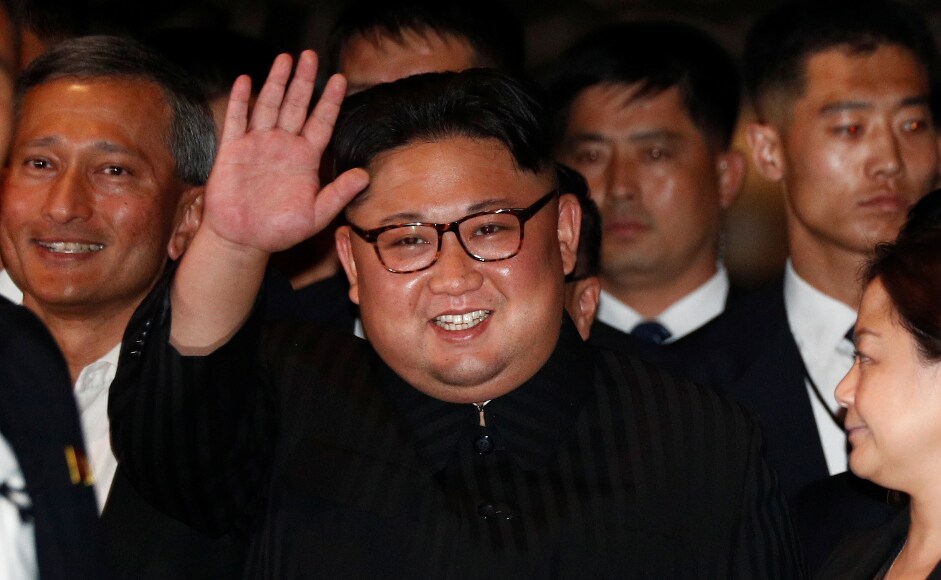 Earlier, upon his arrival in Singapore on Monday, Kim Jong-un greeted the media at The Marina Bay Sands hotel. Reuters Earlier, upon his arrival in Singapore on Monday, Kim Jong-un greeted the media at The Marina Bay Sands hotel. Reuters