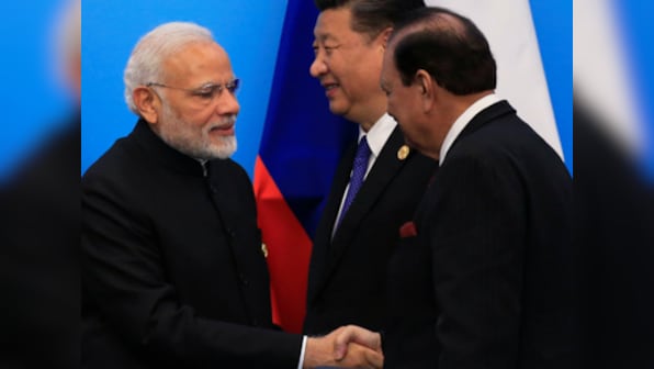 SCO summit 2018: Narendra Modi and Pakistan president Mamnoon Hussain shake hands, chat briefly
