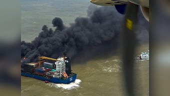 Indian Navy team sent on board container ship on fire to stop it from drifting towards Sunderbans, Bangladesh