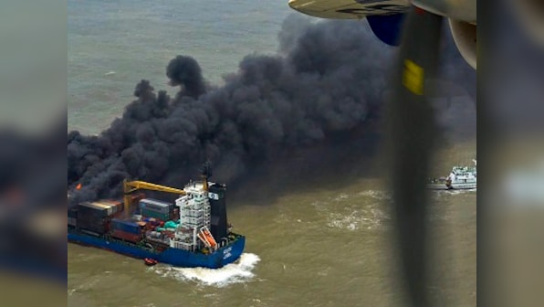 Indian Navy team sent on board container ship on fire to stop it from drifting towards Sunderbans, Bangladesh