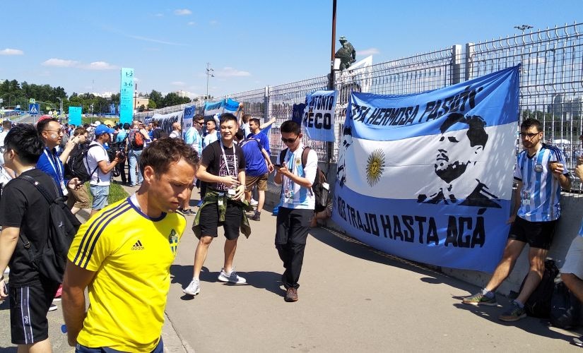 Argentinian fans colour the city blue and white. Image courtesy: Priyansh