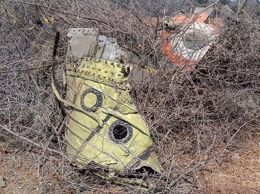 Kutch: Debris of an Indian Air Force Jaguar fighter jet that crashed, killing its pilot. PTI