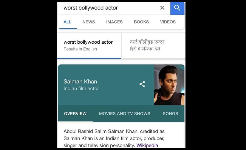 Screenshot of Google search result