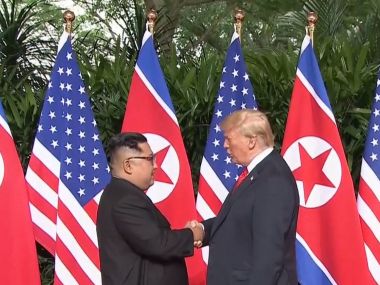 Kim Jong-un meets Donald Trump ahead of their summit in Singapore. Screen grab from YouTube