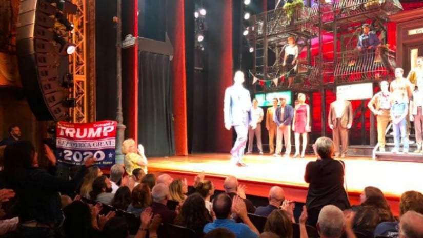 The banner supporting Donald Trump at Robert De Niro's Broadway Musical. Image from Twitter
