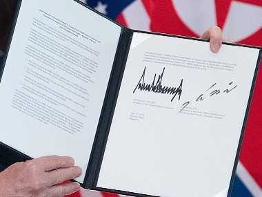 An image of the joint document Donald Trump and Kim Jong-un signed.