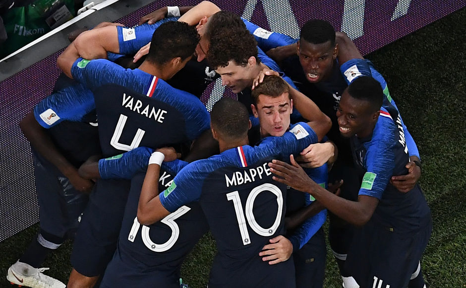 Samuel Umtiti celebrates with teammates after deflecting a thumping header for goal. AFP Samuel Umtiti celebrates with teammates after deflecting a thumping header for goal. AFP