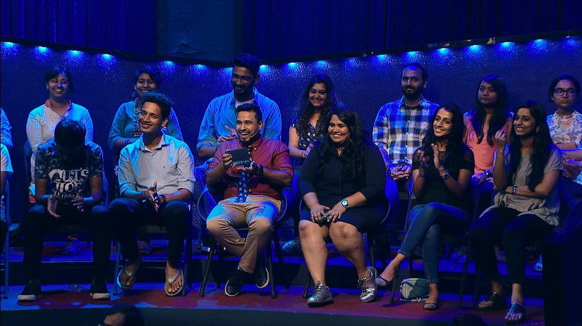 The hosts enjoy a light moment on Comicstaan