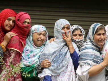 Relatives of the youth who died in army firing on Wednesday evening. Mohammad Abu Bakar