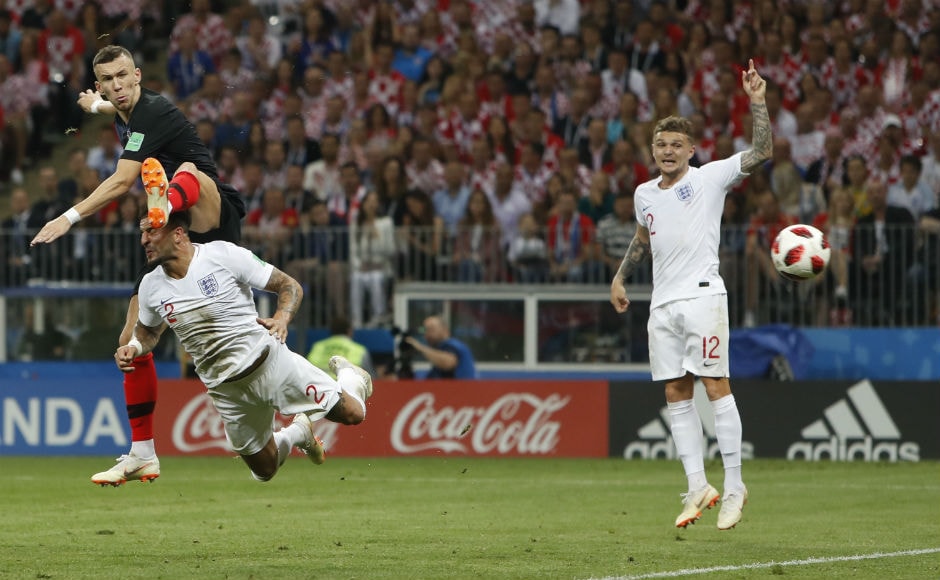 Ivan Perisic cancels Kieran Trippier's opening goal with a high boot. AP Ivan Perisic cancels Kieran Trippier's opening goal with a high boot. AP